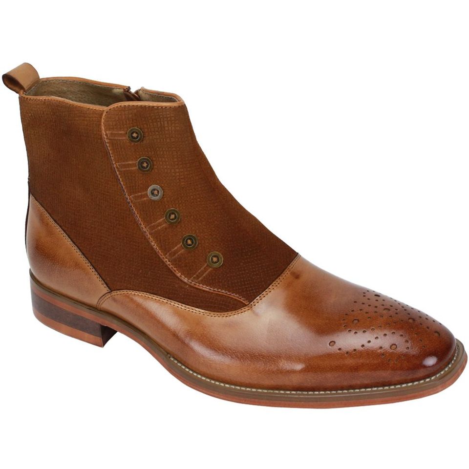 Giovanni Kendrick Leather Button Up Dress Boot in Tan
