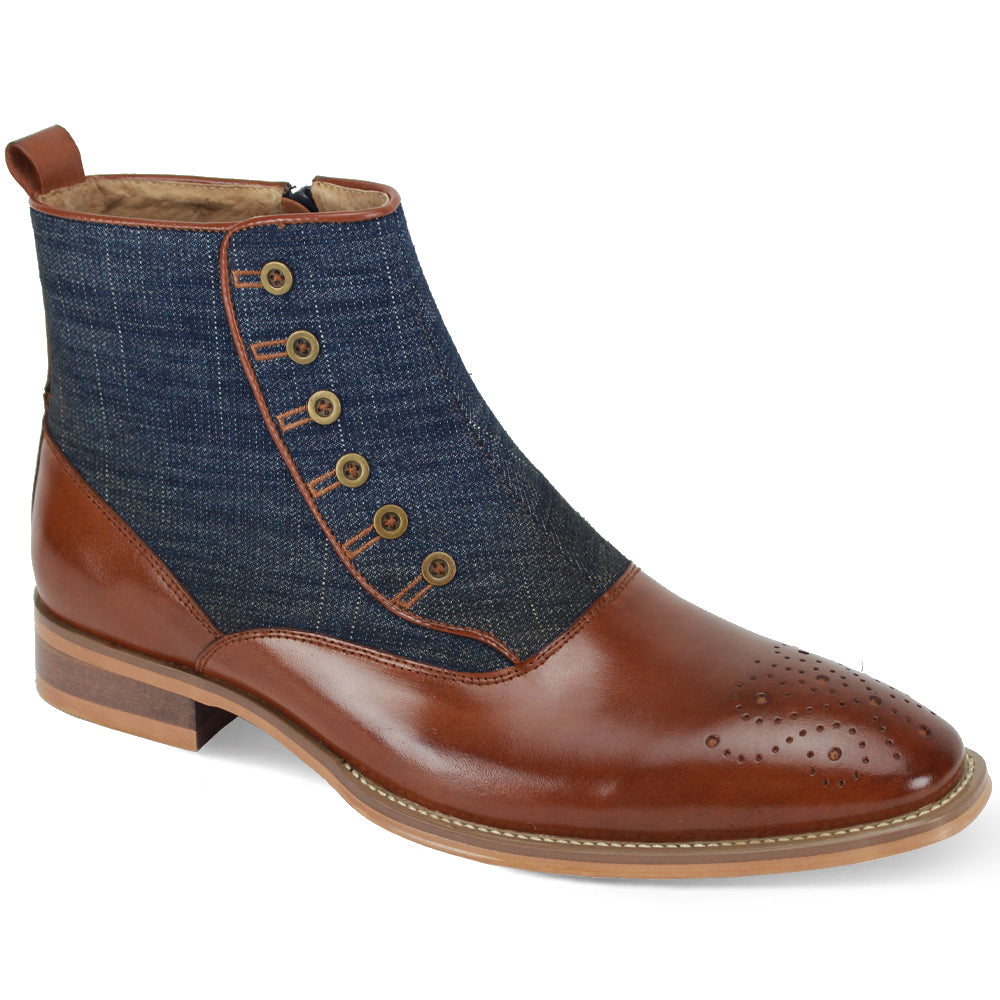 Giovanni Kendrick Leather Button Up Dress Boot in Whisky/Denim