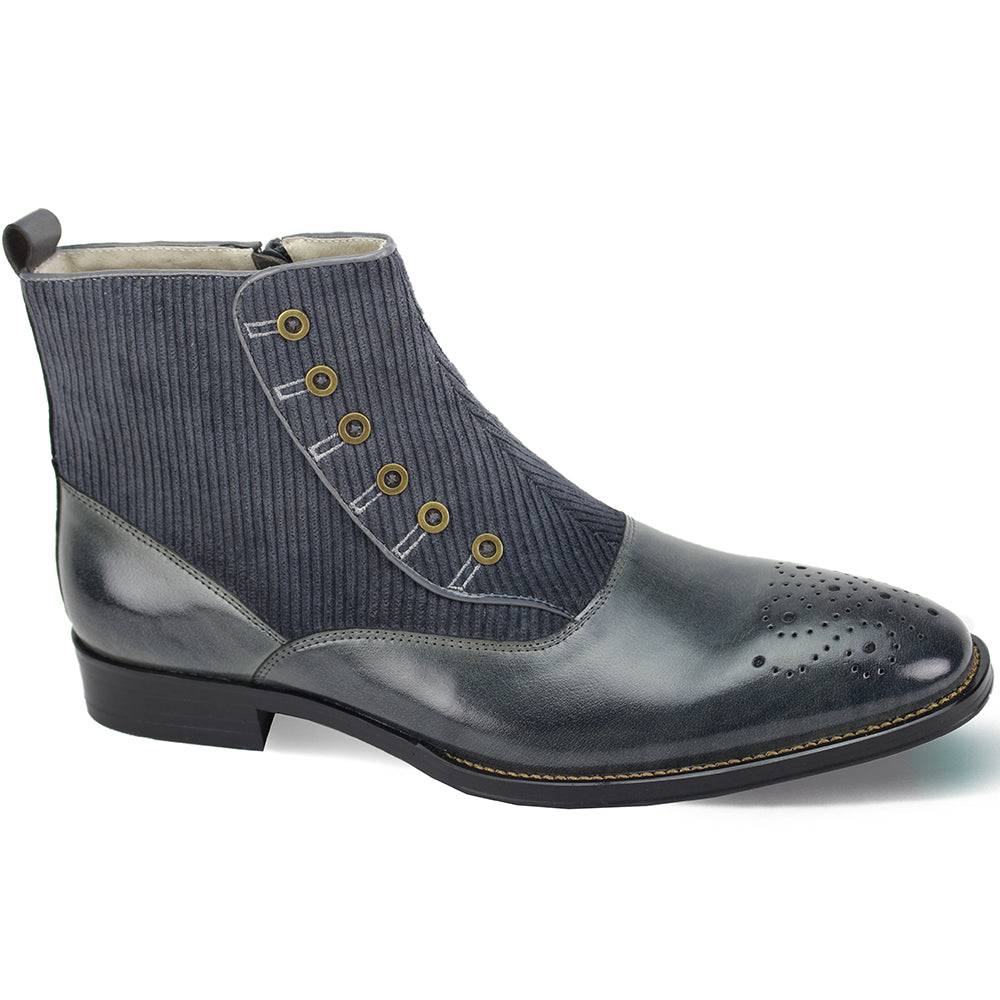 Giovanni Kendrick Leather Button Up Dress Boot in Grey