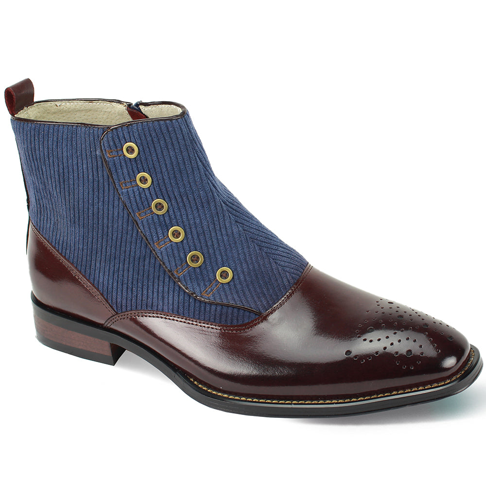Giovanni Kendrick Leather Button Up Dress Boot in Burgundy/Navy